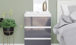 Greenport Chest Bedside Table - White and Grey