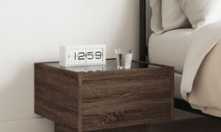 Ignacio Bedside Table with LED Lights - Brown Oak