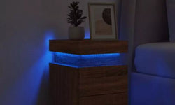 Jacleen 2 Drawers Bedside Table with LED Lights - Brown Oak