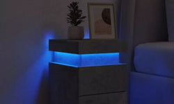 Jacleen 2 Drawers Bedside Table with LED Lights - Concrete Grey