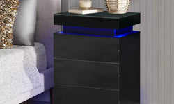 Lafever Bedside Table 3 Drawers with LED Lights - Black