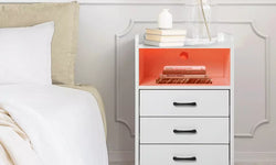 Wales Bedside Table 3 Drawers with LED Lights - White