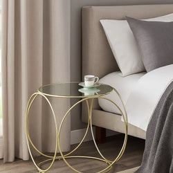 Yunice Glass Round Bedside Table - Gold